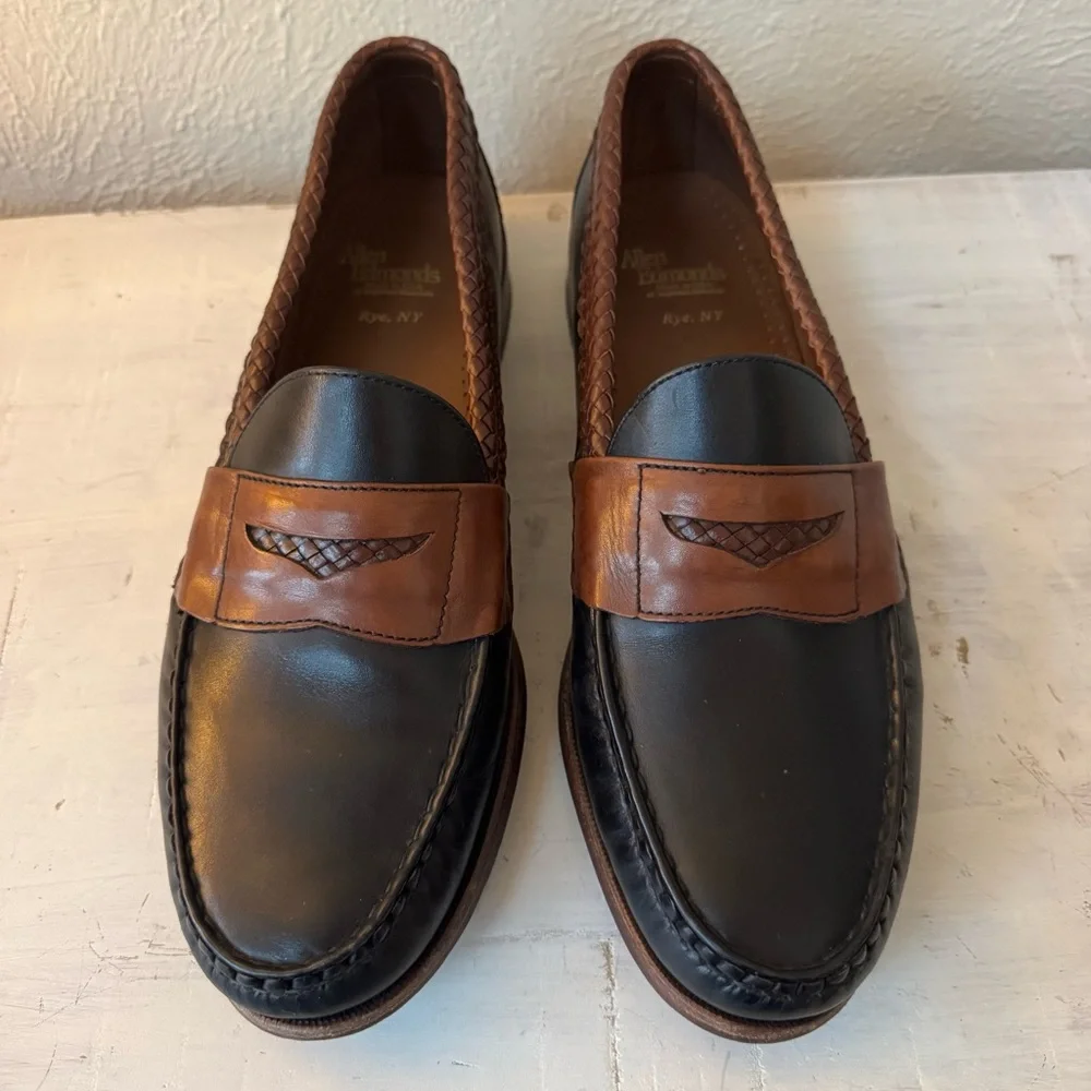 Allen Edmonds Woven Penny Loafers — Black & Brown Leather — Size 12B - Picture 2 of 4